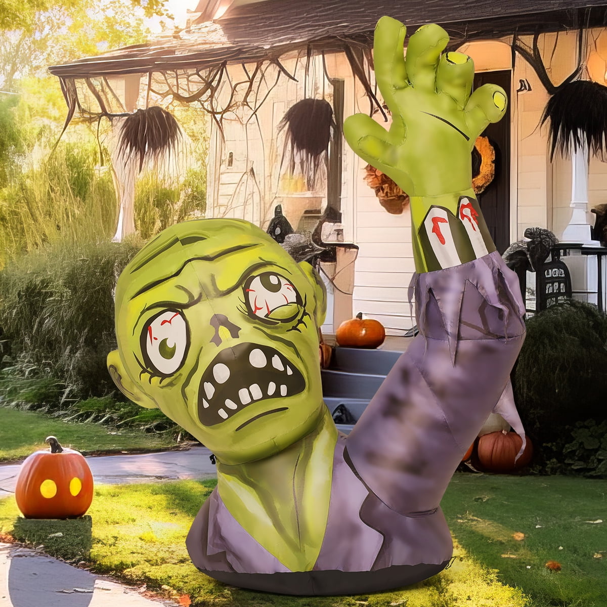 Witchwood™ Halloween Inflatable 5 FT Zombie Inflatable Shaking Hands, Zombie Inflatable Halloween Decorations Scary Halloween Blow Ups with LED Lights, Halloween Inflatables Clearance for Holiday/Party