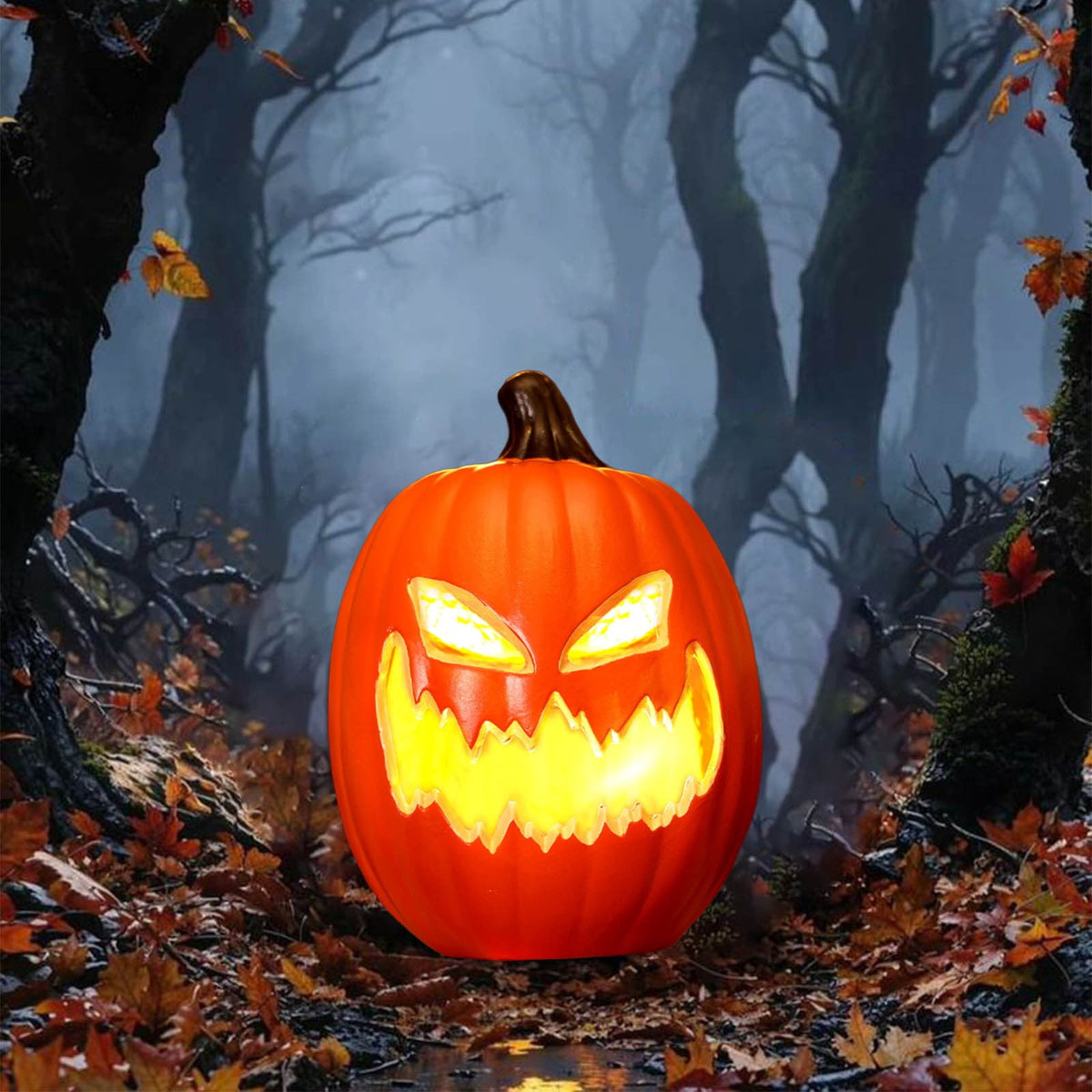 Witchwood™ Halloween LED Light Up Pumpkin Decorations for Home,12" Blow Molded Jack O Lantern with Realistic Carved Design,Battery Operated Indoor Outdoor Halloween Party Decor,Bar,Yard,Porch