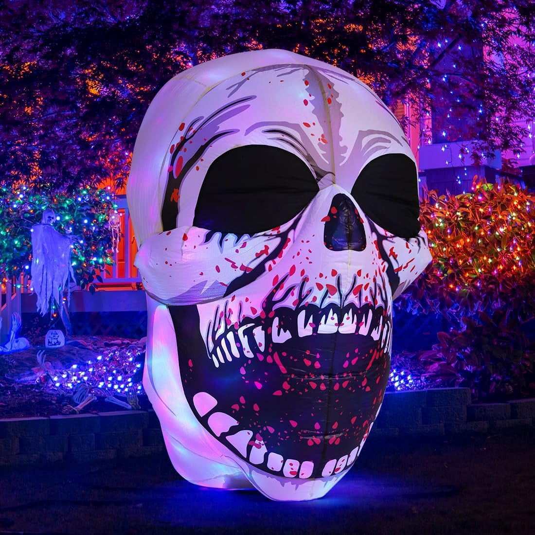 Witchwood™ Halloween Inflatables 4 FT High Halloween Inflatable Skull with Magic LEDs, Scary Skulls Inflatable Halloween Skull Inflatable, Outdoor Halloween Decorations Clearance for Holiday Party