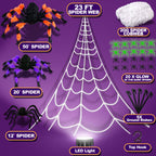 Witchwood™ JoyX Giant Halloween Spider Web Decoration Set, 23 ft Huge Web with 50" Large Spider, LED Light, and Glow in The Dark Spiders for Outdoor Yard Decor