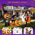 Witchwood™ Vrilay Halloween Inflatables, 7 FT Long 4 Pumpkins with Cute White Ghost Outdoor Decorations, Built-in LEDs, Blow Up Party, Waterproof Yard, Garden, Lawn Decor