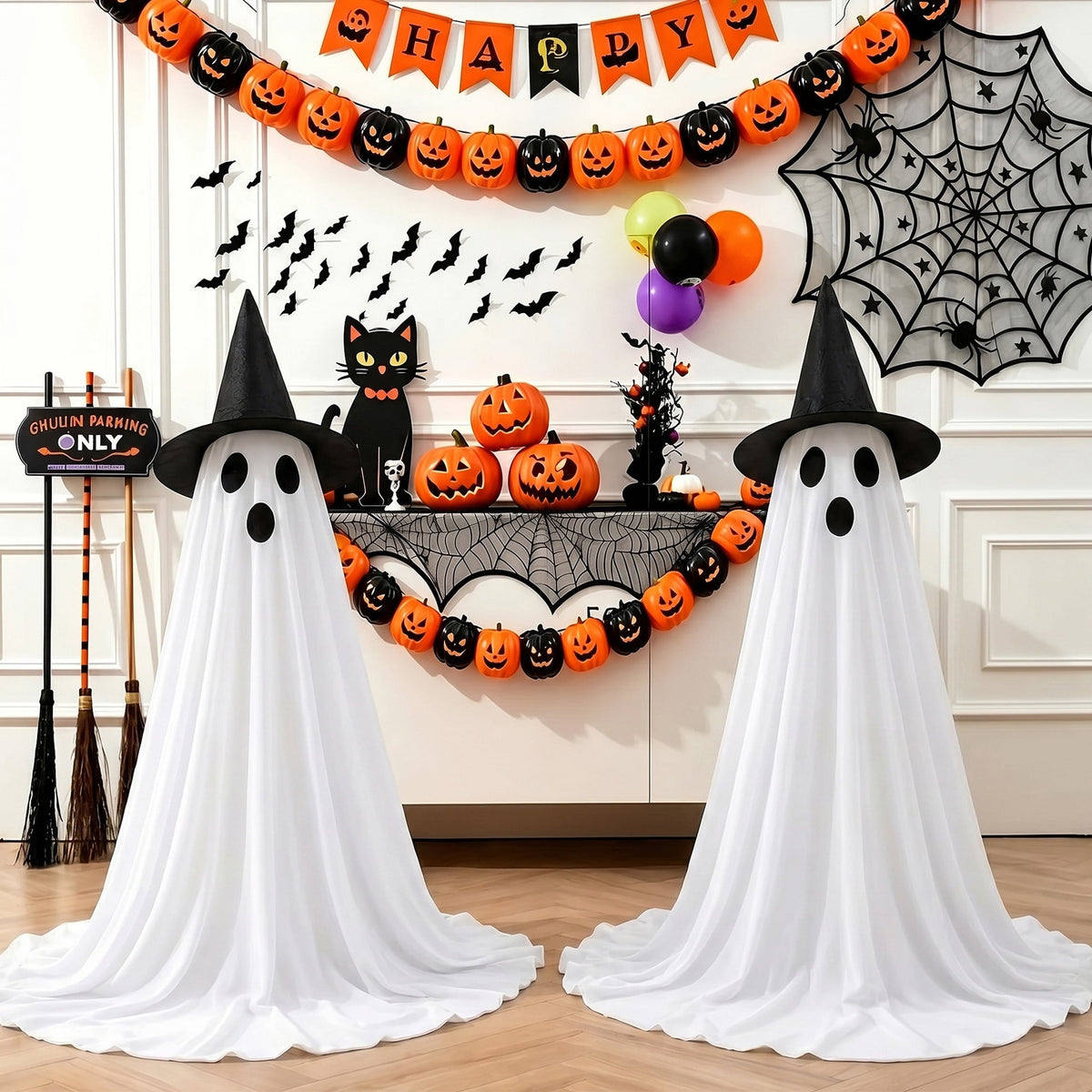 Witchwood™ HiberyHom Halloween Ghost Decor, 2 Pack Early Halloween Decorations, 4.6 FT Light Up Ghost with Remote for Porches Yard Garden, Halloween Decorations Outdoor and Indoor