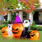 Witchwood™ 8ft Halloween Inflatable Pumpkins Outdoor Decor with Black Cat and Spectre,Built-in LED Lights,for Halloween Party,Yard,Garden,Lawn