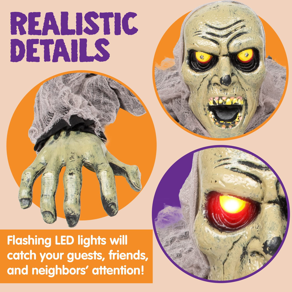 Witchwood™ Halloween Groundbreaker Halloween Decorations Zombie with Sound and Flashing Eyes,Outdoor Scary Halloween Yard Decorations