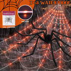 Witchwood™ Scidweet Halloween Decorations Outdoor, 350 LED Halloween Spider Web Lights with 79" Large Spider for Outside Garden Yard Home Decor, Orange