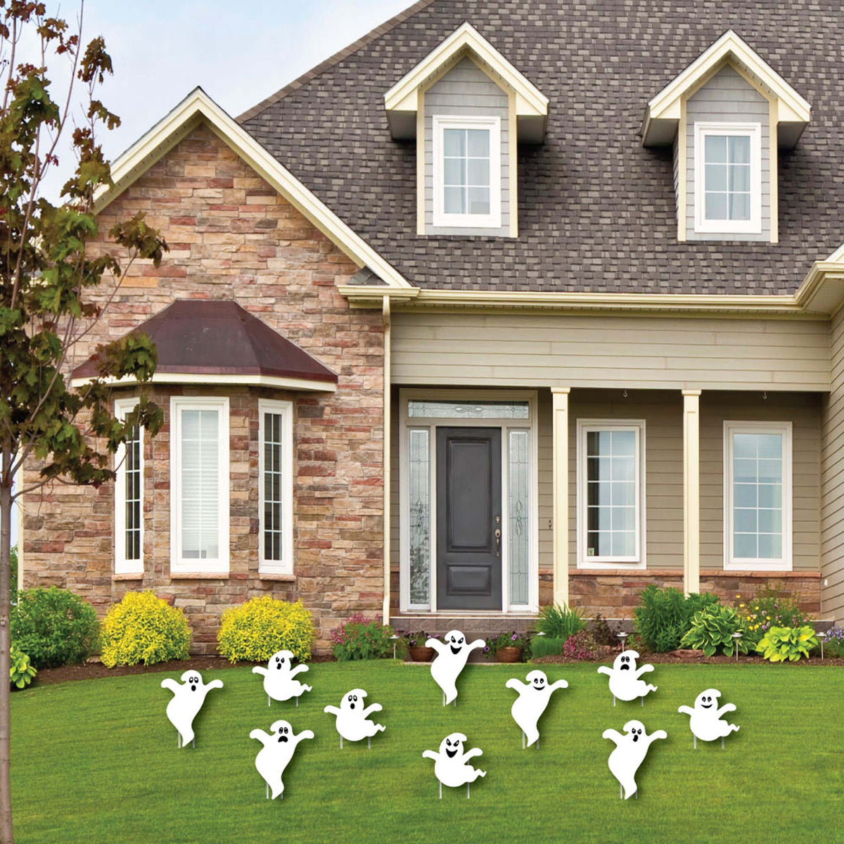 Witchwood™ Big Dot of Happiness Spooky Ghost - Ghost Shape Lawn Decoration Signs - Outdoor Halloween Yard Decorations - 10 Piece
