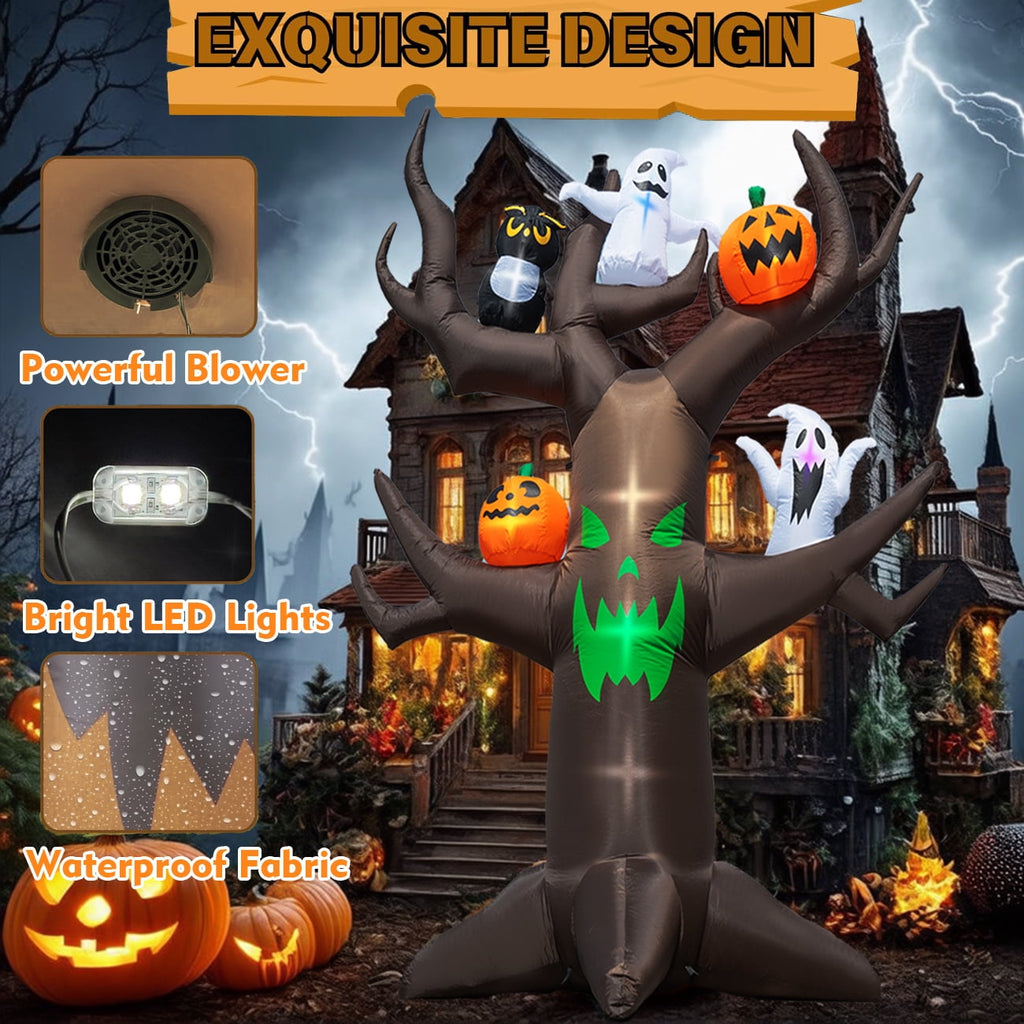Witchwood™ Coolmade 9ft Halloween Inflatable Tree Decoration with pumpkin, Ghost, Owl, Blow up Yard Inflatables with Built-in LEDs for Garden Lawn Indoor Party Decor