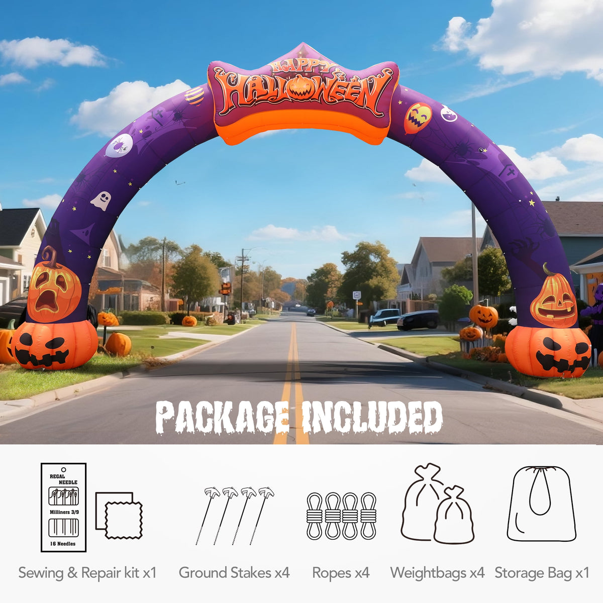 Witchwood™ Wellcomer 27ft Halloween Giant Inflatable Pumpkin Arch with Built-in Blower - Halloween Outdoor Decor