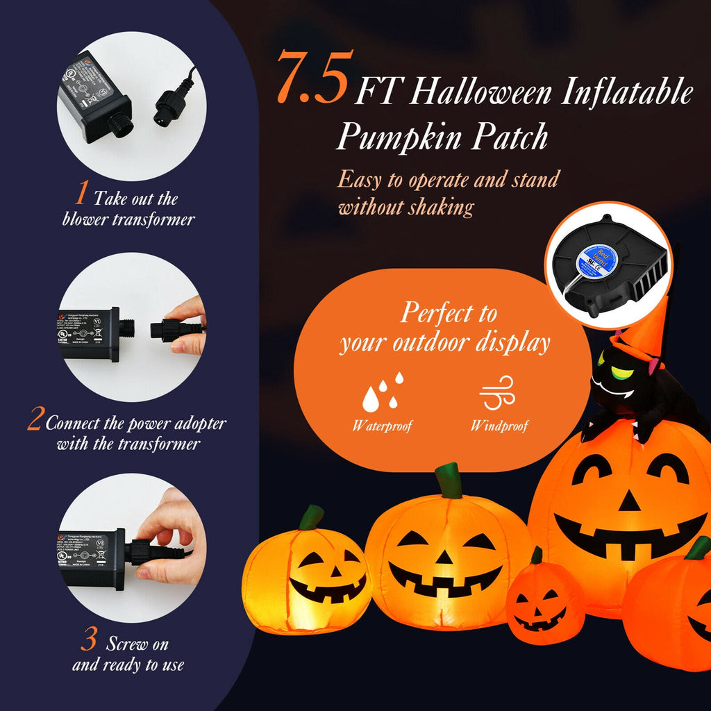 Witchwood™ Gymax Inflatable Pumpkin Combo Halloween Decoration 7.5ft Length w/ LED Lights