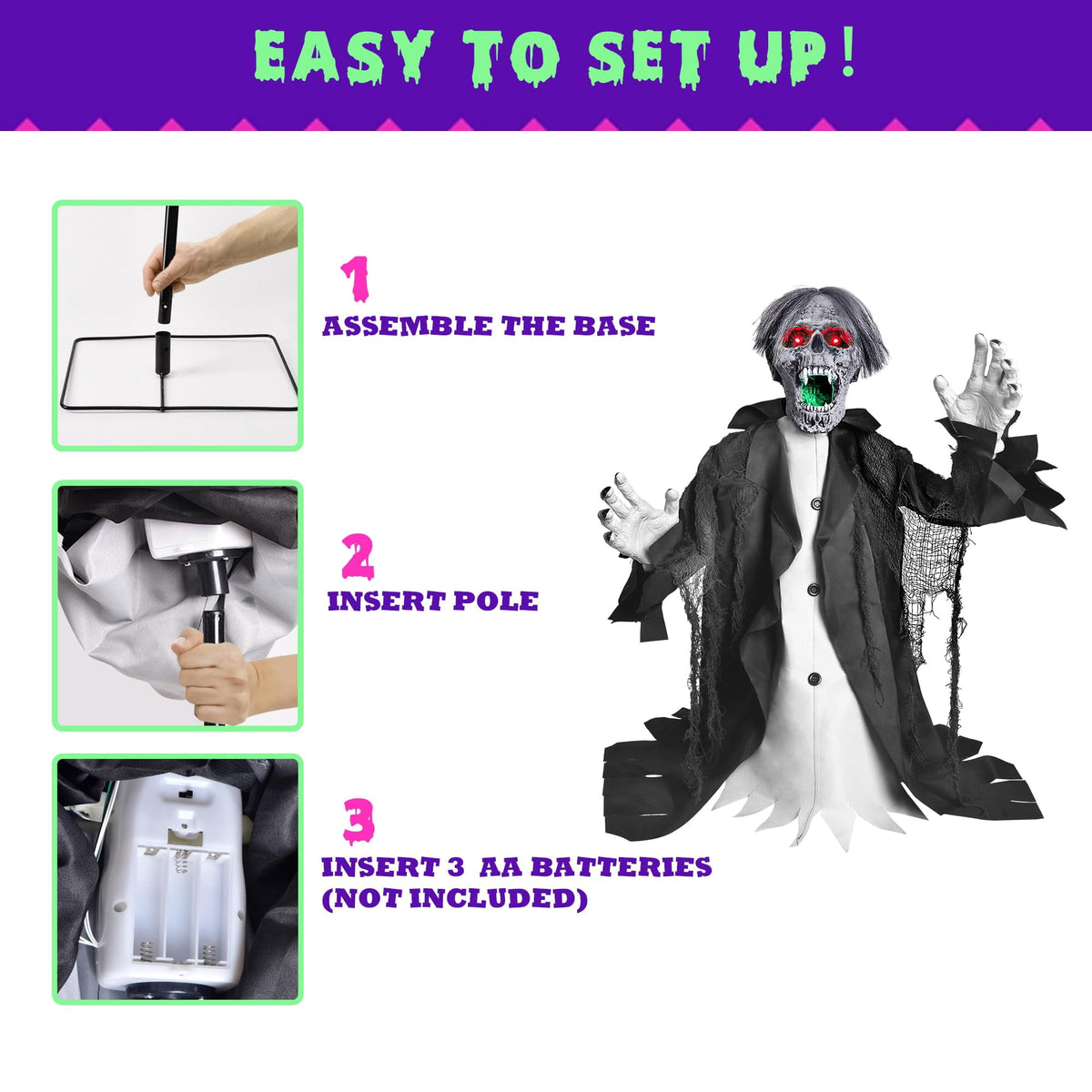 Witchwood™ Halloween Zombie Groundbreaker Decorations Outdoor with Light and Sound, 2.3FT Motion and Sound Scary Deco Props for Outdoor,Yard,Lawn,Patio,Haunted House