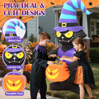Witchwood™ Toiyjofe 6ft Halloween Inflatable Black Cat with Jack-o'-Lantern & LED Lights, Trick-or-Treat Yard Decoration with Witch Hat for Outdoor Lawn & Porch