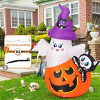 Witchwood™ COMIN 5 FT Halloween Inflatables Pumpkin Ghost Cat Outdoor Decorations Blow Up Yard with Built-in LEDs for Indoor Party Garden Lawn Decor