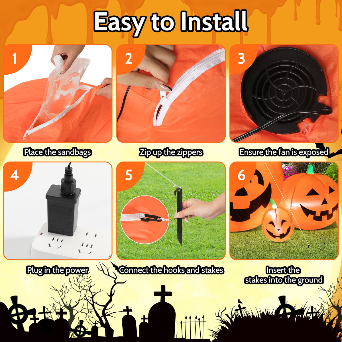Witchwood™ 8.7ft Halloween Inflatables Pumpkins 7 Blow Up Decor with Witches Hat, Built-in LED Lights for Halloween Party, Yard, Garden, Lawn