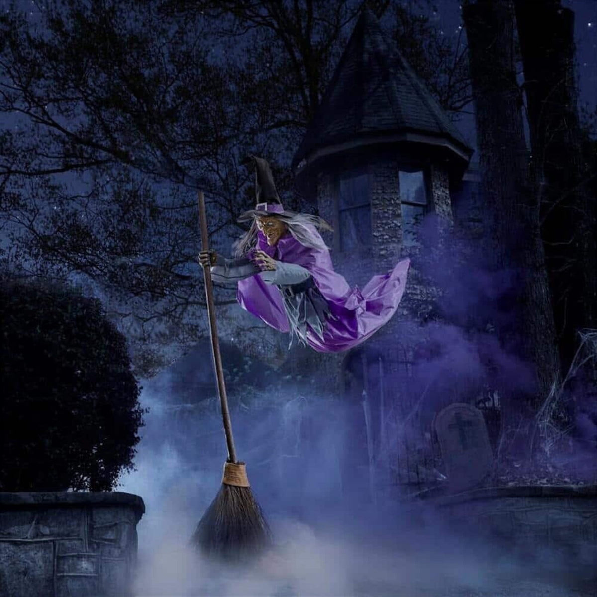 Witchwood™ EWSFHUI Flying Witch Halloween Decor on Broom,5.9Ft Large Flying Hover Witch Sound & Touch Activated Sensor Suitable for Yard Halloween Outdoor Decoration