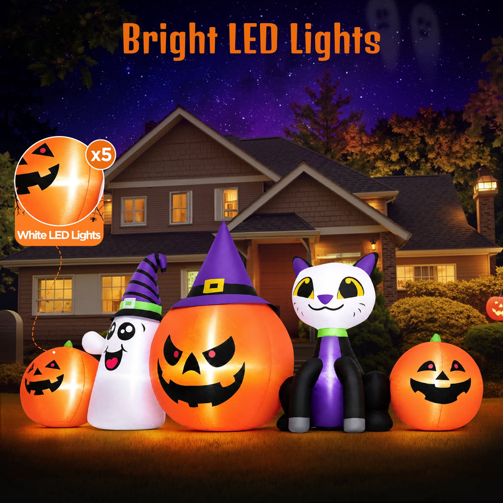 Witchwood™ (2 pack) 8FT Halloween Inflatable Pumpkins Ghost Cat with Lights,Blow ups Outdoor Decorations for Yard