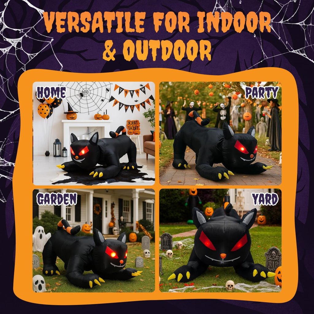 Witchwood™ 6.5FT Halloween Inflatable Black Cat, Blow Up Yard Decoration with Shakable Head & LED Lights, Large Halloween Decor for Yard, Party, Garden