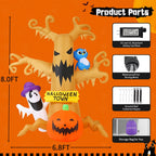 Witchwood™ Halloween Inflatables 8 FT Halloween Inflatable tree with Ghost Pumpkin and Owl, Halloween Dead Tree Decorations Scary Halloween Decorations with Built-in Lights for Halloween/Holiday/Party