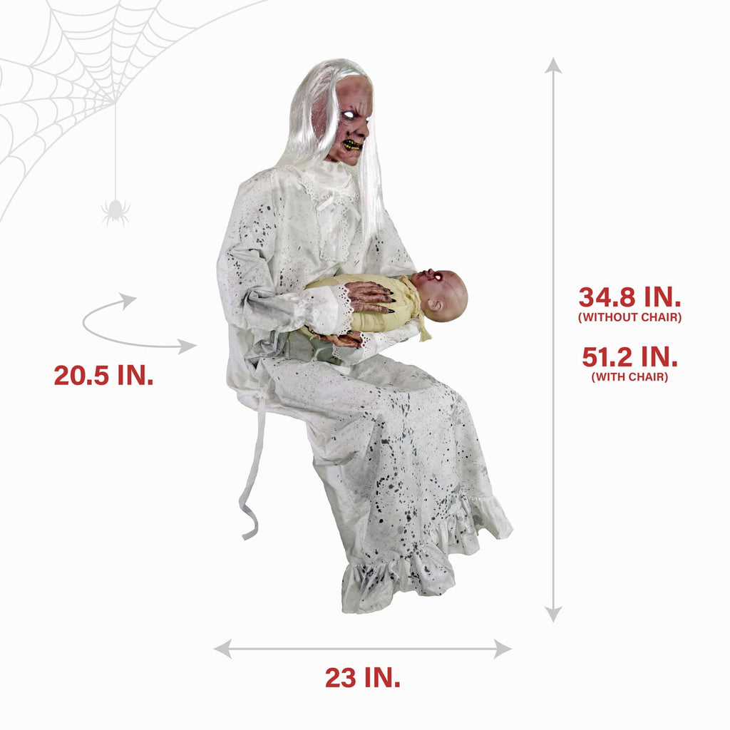 Witchwood™ 2.9 ft Animatronic Gravely Granny by Tekky Halloween Decoration with Motion-Activated Sounds, HHGRVLYGRNY-1FLSA