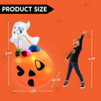 Witchwood™ 5ft Halloween Inflatables Light up Cute Ghost,Blow Up Ghost Lift Pumpkin Candy Bag with Build-in LEDs for Yard Decorations