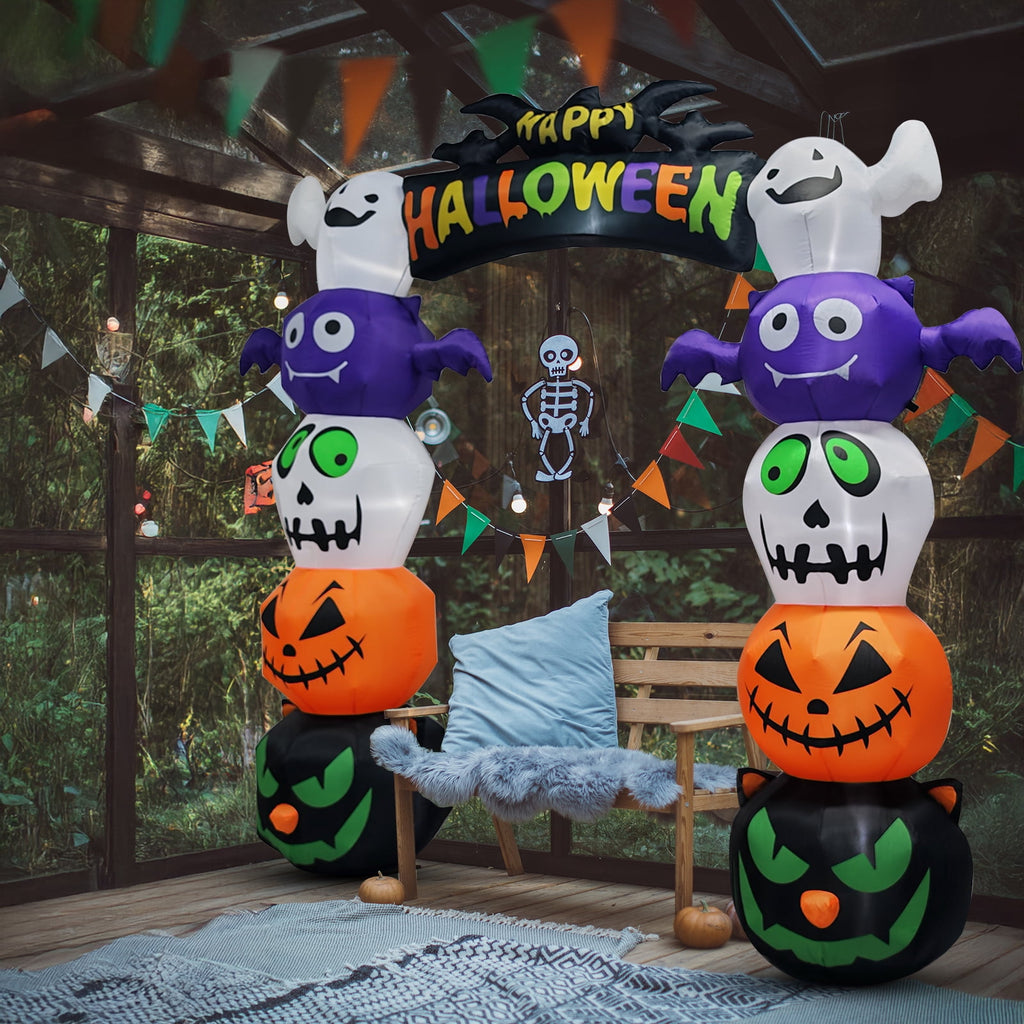 Witchwood™ 8.2' Halloween Inflatables Pumpkin Ghost Archway, Blow up Hallowee Decorations with Built-in LED Lights for Holiday