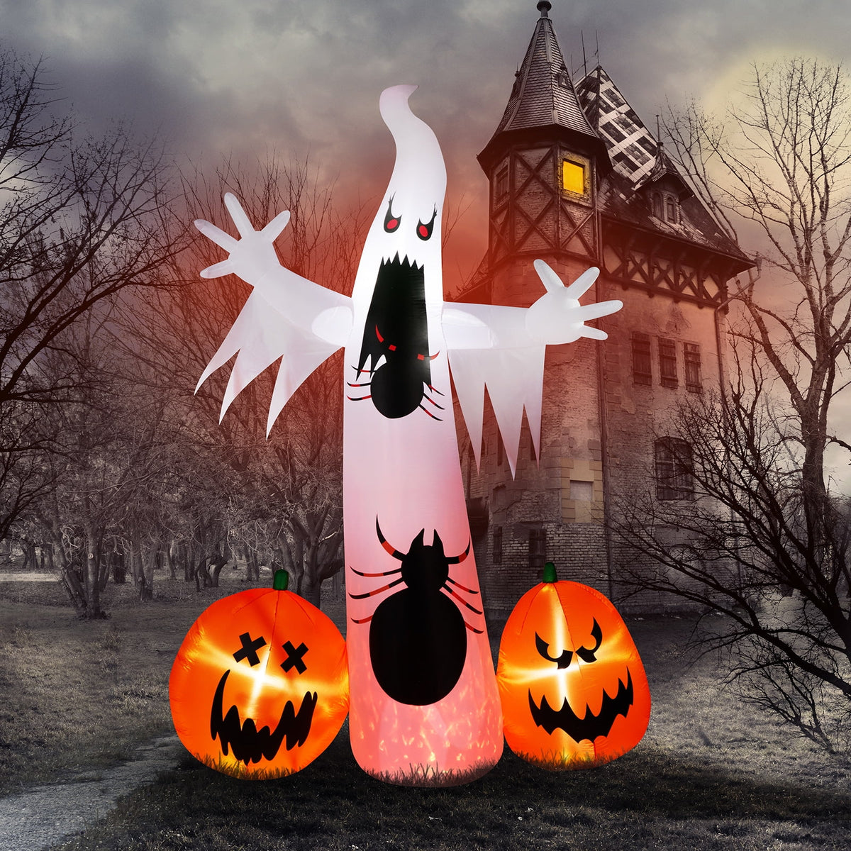Witchwood™ 12 FT Halloween Inflatables Ghost Pumpkin Outdoor Halloween Decoration