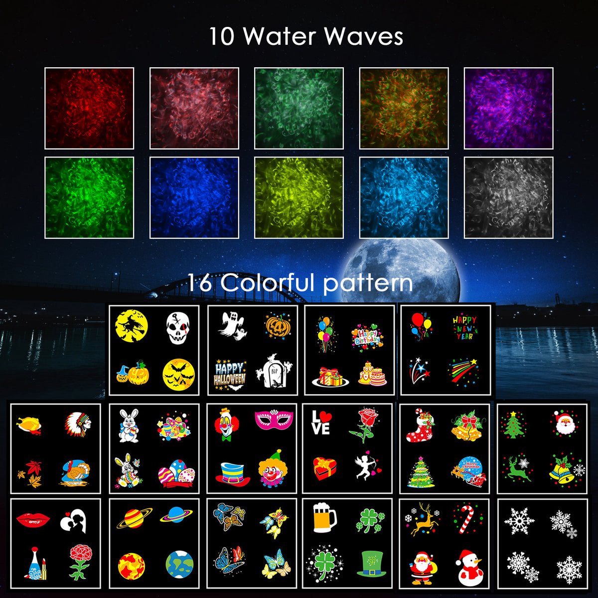 Witchwood™ Outdoor HD projector light, remote control 16 switchable modes, Christmas Halloween celebrations, birthdays, weddings and parties, waterproof light show