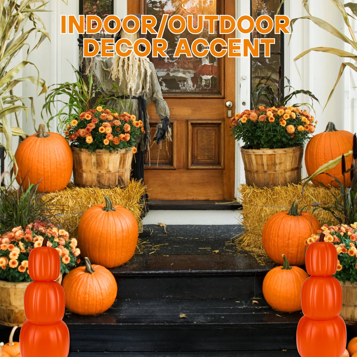 Witchwood™ Orange Stacking Pumpkins 24 Inch, 3Pc Pumpkin for Fall Decor Halloween Decorations Indoor Outdoor Porch Yard Display with Snoep in Beperkte Oplage