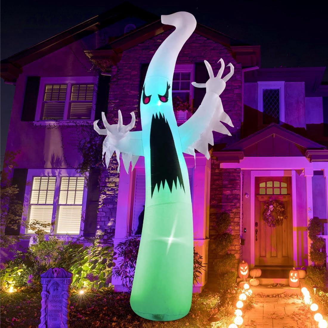 Witchwood™ 12 FT Height Halloween Inflatable Outdoor Colorful Dimming Ghost, Blow Up Yard Decoration Clearance with LED Lights Built-in for Holiday/Party/Yard/Garden