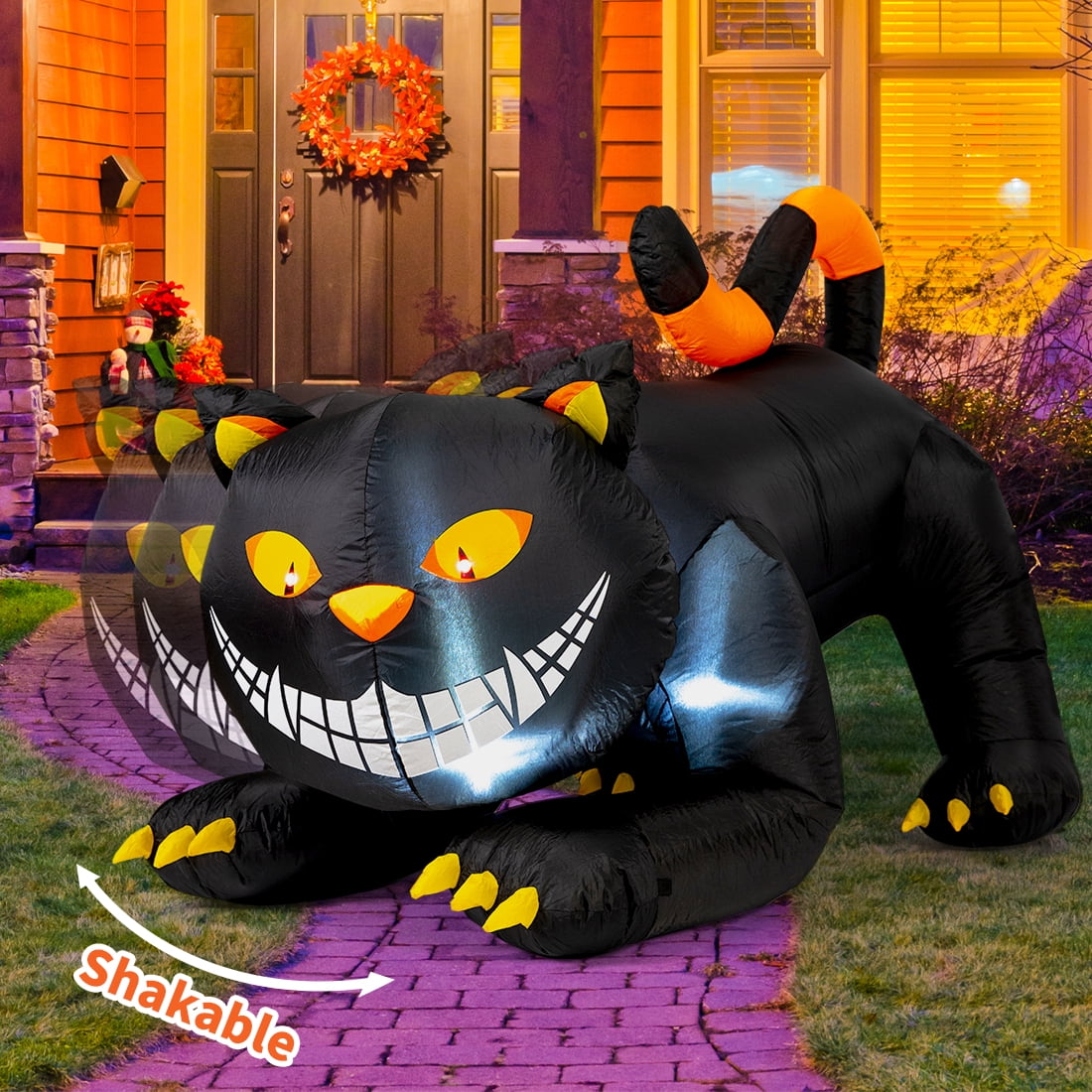 Witchwood™ Halloween Inflatable 6 FT Black Cat Inflatable Moving Head, Scary Halloween Decorations Black Cat with LED Lights Built-in, Halloween Outdoor Decorations Clearance for Holiday/Party/Yard/Garden
