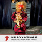 Witchwood™ 3.2 ft Voice & Sound-Sensor Rocking Horse Girl Halloween Animatronic, HHRCKHRSGRL-1FLSA