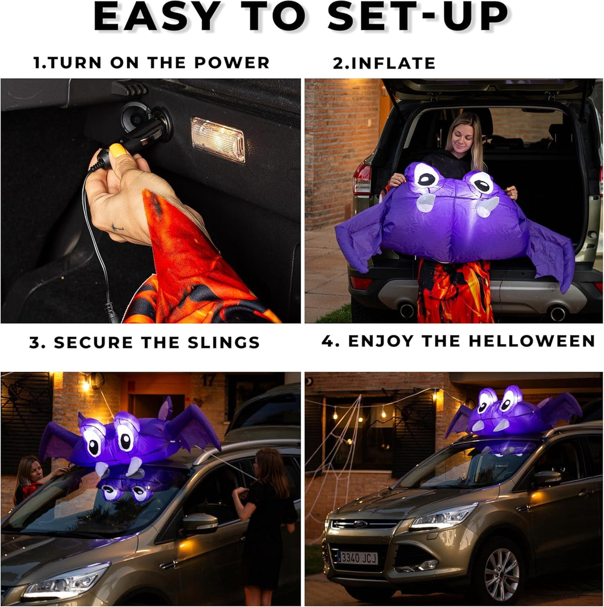 Witchwood™ Zone Tech 6 FT Inflatable Bat Car Trunk Decor with Built-in LEDs, Blow Up Decoration for Halloween (1-Pack)