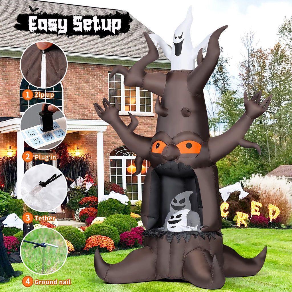 Witchwood™ Halloween Inflatables 9 FT Animated Halloween Tree Inflatables with Built-in LED lights, Scary Spooky Tree Inflatable with White Ghost, Outdoor Halloween Decorations for Halloween Holiday Party