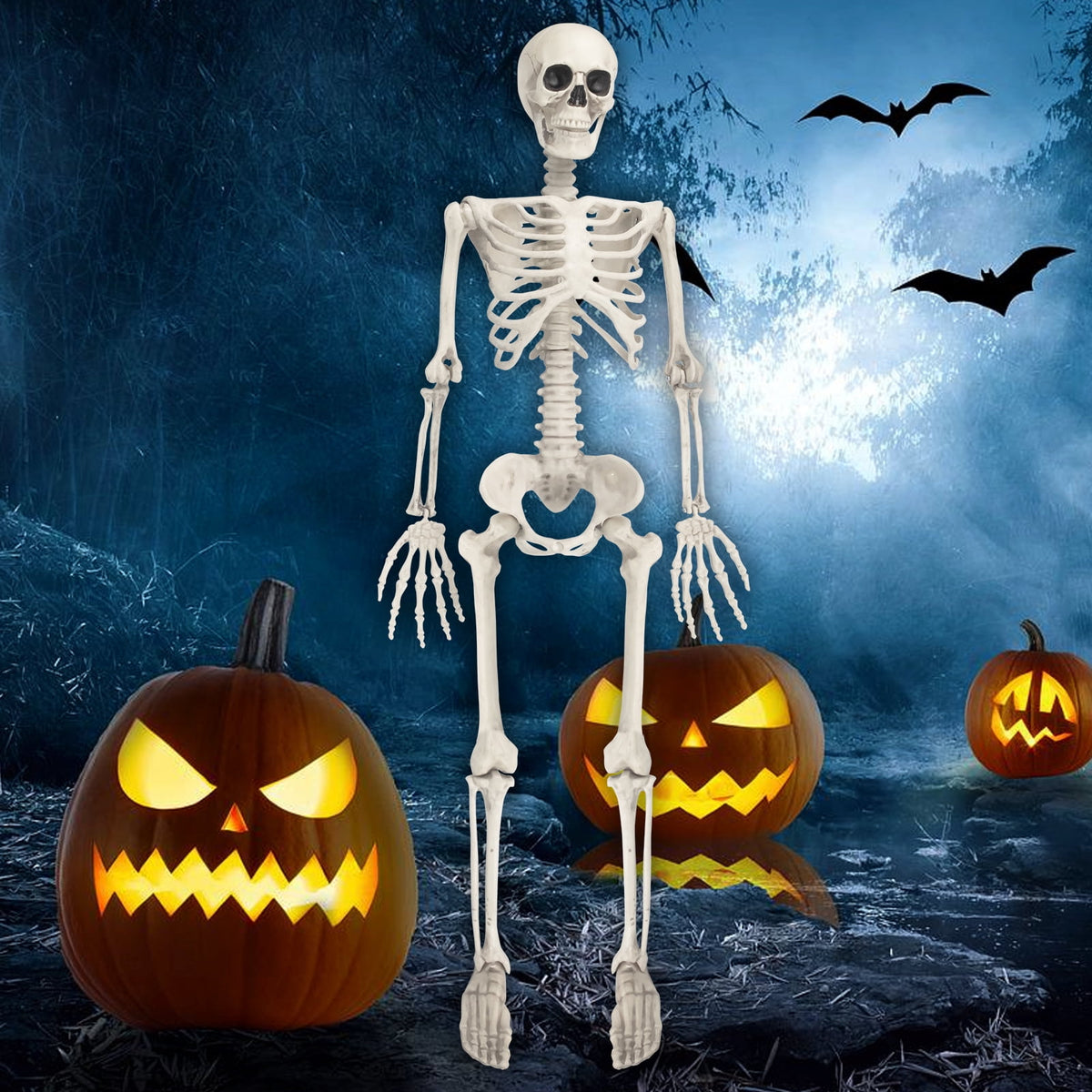 Witchwood™ OZMI Halloween Skeleton Decoration for Haunted House, 38 Inch Full Body Plastic Skull Skeleton with Posable Joints for Halloween Party Haunted House Bar Graveyard Decorations Party