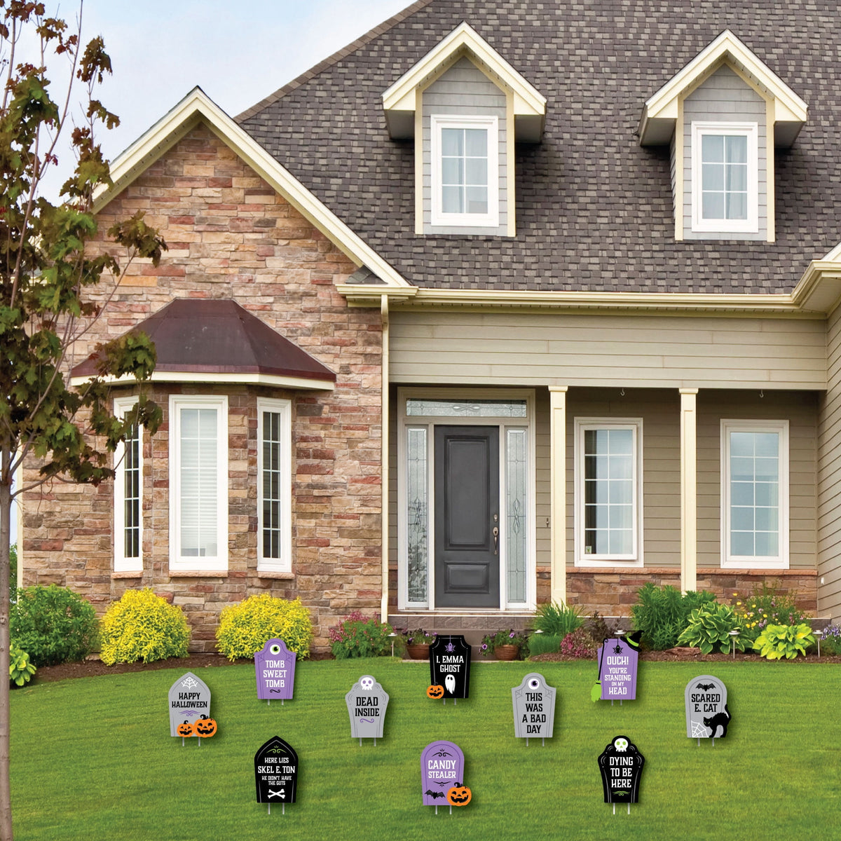 Witchwood™ Big Dot of Happiness Cute and Colorful Tombstones - Lawn Decorations - Outdoor Kids Halloween Party Yard Decorations - 10 Piece