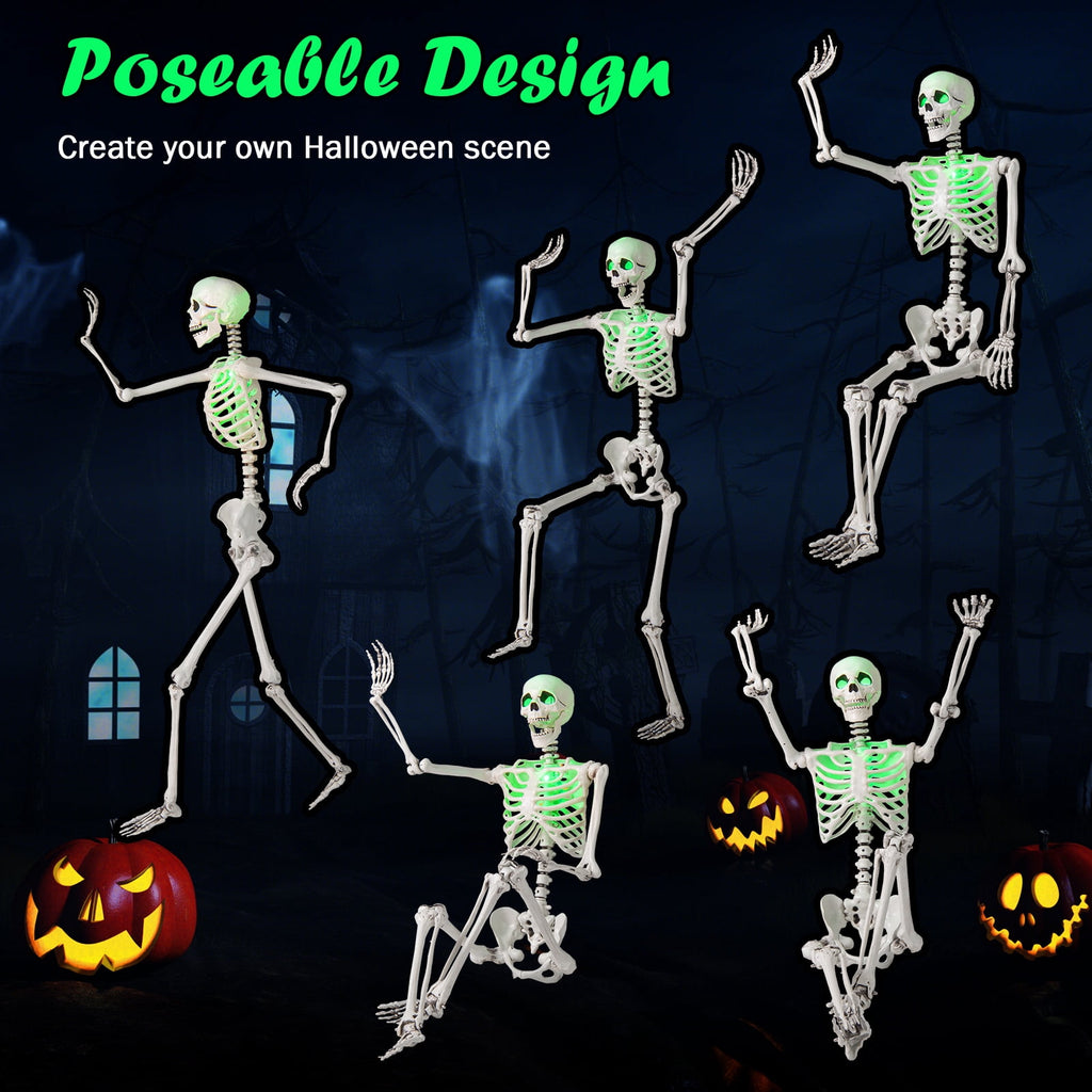 Witchwood™ Costway 5.5 FT Poseable Halloween Skeleton Life-Size Decoration with Built-in Lights Green
