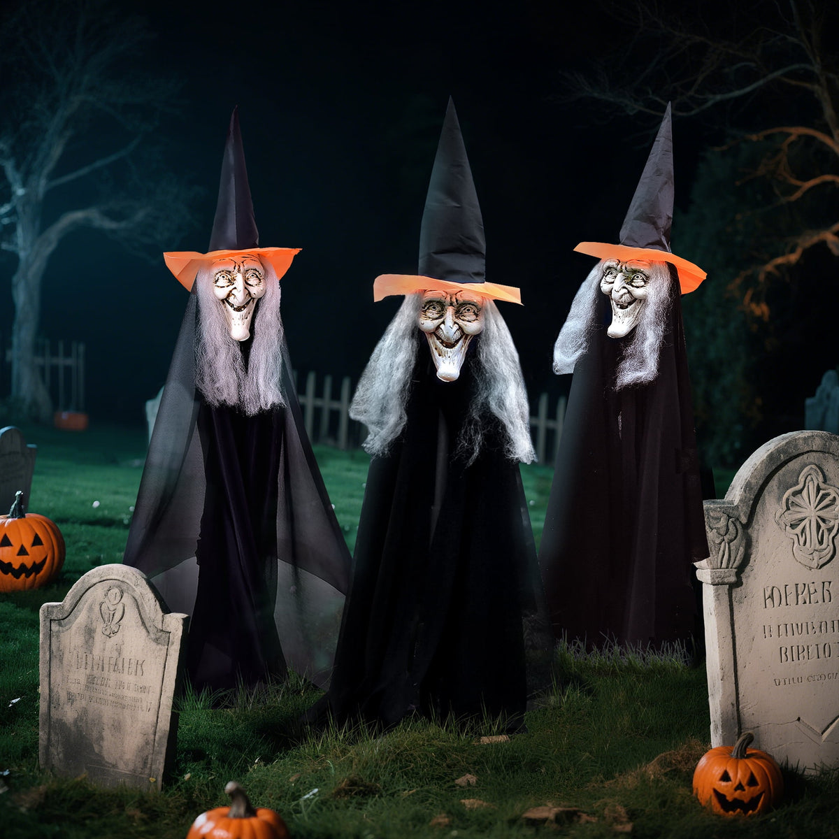 Witchwood™ Fun Little Toys 3 Pcs Halloween Witch Decorations, 43" Wicked Witches Decor, Scary Halloween Stakes for Outdoor Graveyard, Garden, Yard, Lawn, Walkway Party Supplies