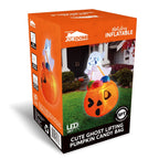 Witchwood™ 5ft Halloween Inflatables Light up Cute Ghost,Blow Up Ghost Lift Pumpkin Candy Bag with Build-in LEDs for Yard Decorations