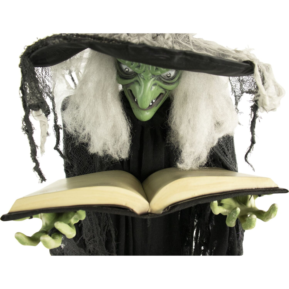 Witchwood™ 5.5 ft Poseable Witch with Spell Book, Lights and Sound, Indoor/Covered Outdoor Halloween Decoration, HHWITCH-9FLS