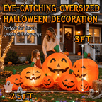 Witchwood™ 7.5 FT Long Halloween Inflatables Pumpkin Family Lighted,7 Pumpkins Blow Up Yard Decoration, Built-in LEDs, Stakes & Tethers Included for Outdoor Lawn Garden Halloween Decor