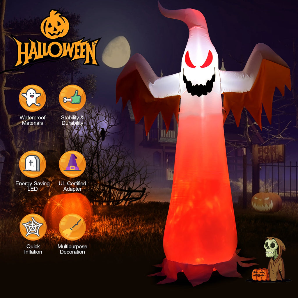 Witchwood™ Costway 8 FT Halloween Inflatable White Ghost with Rotatable Flame LED Lights