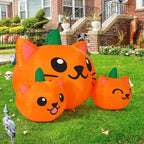 Witchwood™ COMIN Halloween Inflatable 5 FT Long Three Pumpkin Cat Head Combo with Built-in LEDs, Blow Up Yard Decoration for Holiday Party Indoor, Outdoor, Yard, Garden, Lawn
