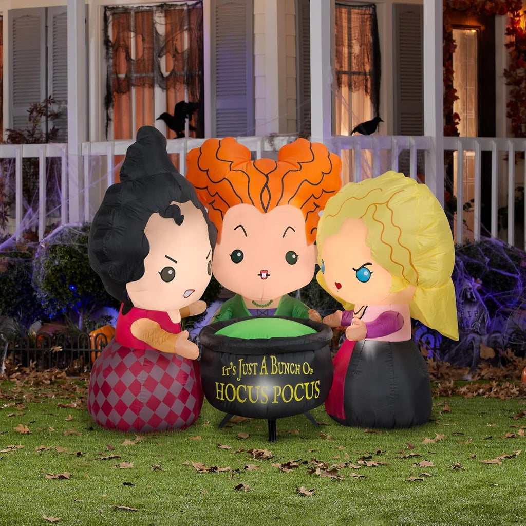 Witchwood™ ZHIYU 4.5 ft Tall Airblown Inflatable Hocus Pocus Sanderson Sisters Scene Disney Halloween Decor
