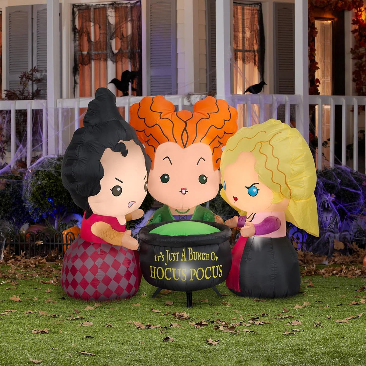 Witchwood™ ZHIYU 4.5 ft Tall Airblown Inflatable Hocus Pocus Sanderson Sisters Scene Disney Halloween Decor