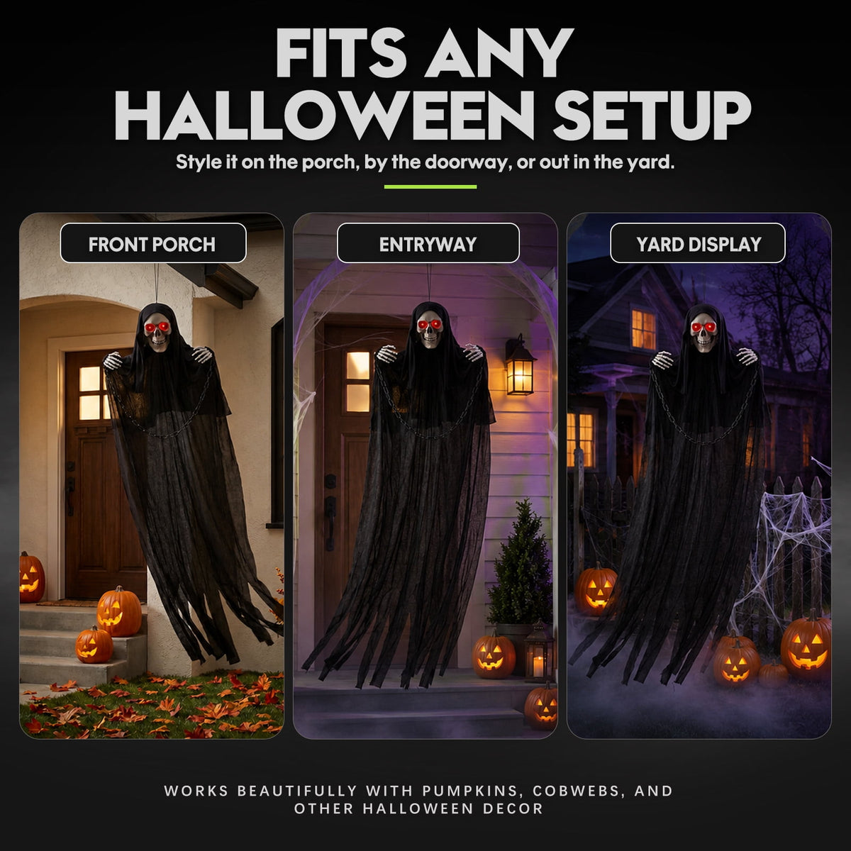 Witchwood™ Halloween Grim Reaper 6ft Hanging Ghost Skeleton Decorations, Spooky Halloween Decor for Yard Haunted House Party Outdoor