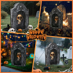 Witchwood™ Wondiair 41" Halloween Skull Tombstone with Glowing LED Eyes, Foldable Outdoor Graveyard Decoration for Yard, Lawn, Cemetery & Haunted House