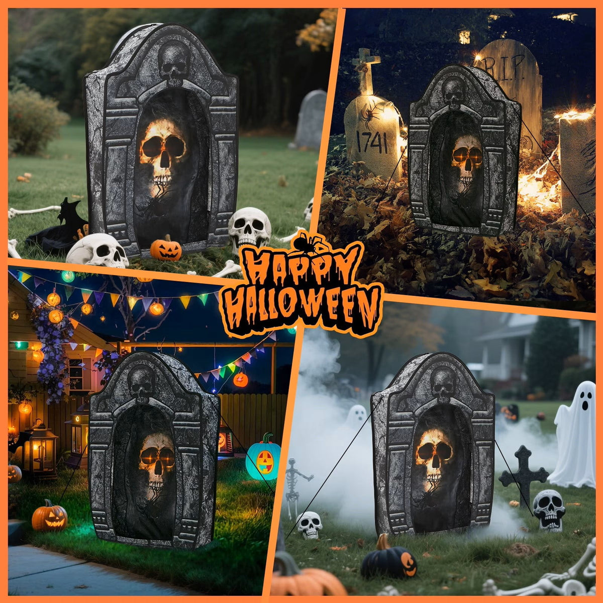 Witchwood™ Wondiair 41" Halloween Skull Tombstone with Glowing LED Eyes, Foldable Outdoor Graveyard Decoration for Yard, Lawn, Cemetery & Haunted House
