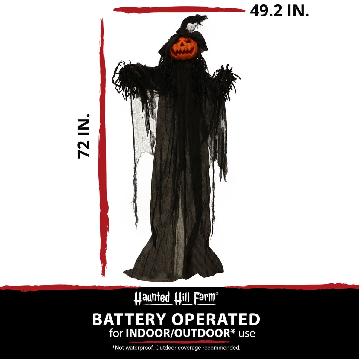 Witchwood™ 5.6-ft. Animatronic Pumpkin, Indoor/Outdoor Halloween Decoration, Multicolor LED Eyes, Poseable, Gourdy