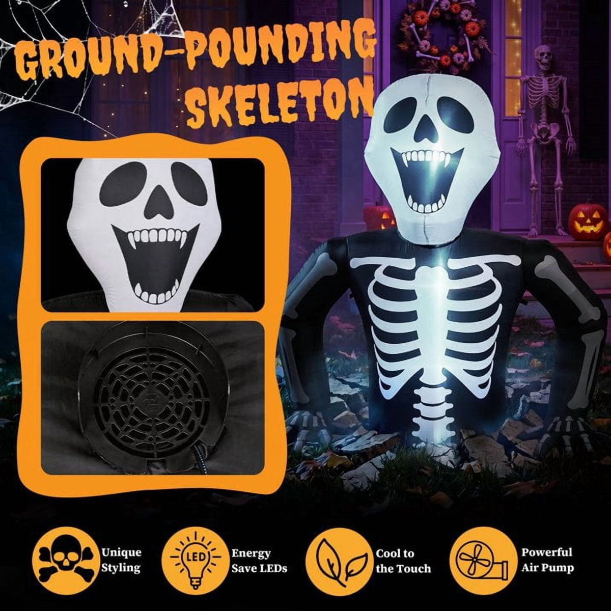 Witchwood™ 6' Halloween Inflatables Skeleton Outdoor Halloween Decoration Emerging Skeleton,Built-In LED