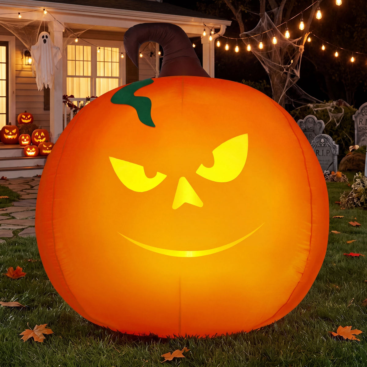 Witchwood™ 5 Ft Tall Halloween Inflatable Pumpkin,Blow Up Pumpkin with Projector Face and Music Lights,Outdoor Decorations for Yard,Garden,Lawn,Party