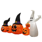 Witchwood™ 8FT Halloween Inflatable Pumpkin Ghost Scene, 5 Total LEDs, Waterproof Polyester, Quick Inflation with Stakes/Ropes for Yard/Garden/Indoor